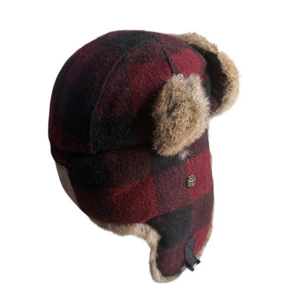 Mad Bomber Men’s Trapper Hat L Red Black Plaid Wool Rabbit Fur Ear Flaps Winter - Picture 6 of 12